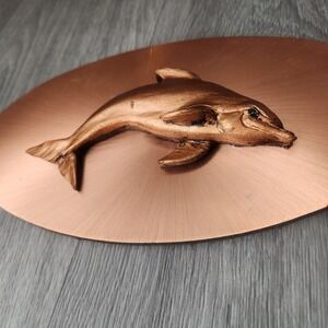 Vintage Dolphin Wall Plaque 3D Sculpted Metal Art Copper Bronze Nautical‎ Decor
